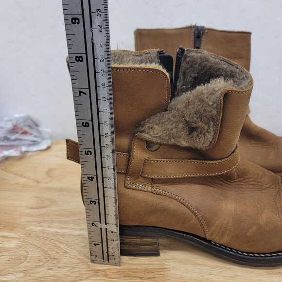 Taos Combo Leather Boot Faux Fur Lining Snap Buckle Side Zip Brown Women's 10 - Picture 10 of 11